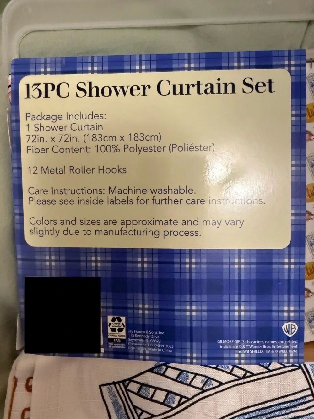 Gilmore Girls 15pc Shower Curtain Set - White with Blue & Multicolor Print